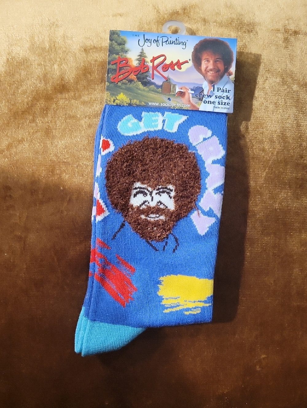 Bob Ross "Let's Get Crazy"  Crew Socks with Paint Motif